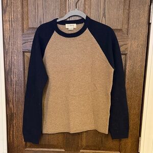 J. Crew Tan and Navy 100% Lambswool Raglan Crewneck Sweater